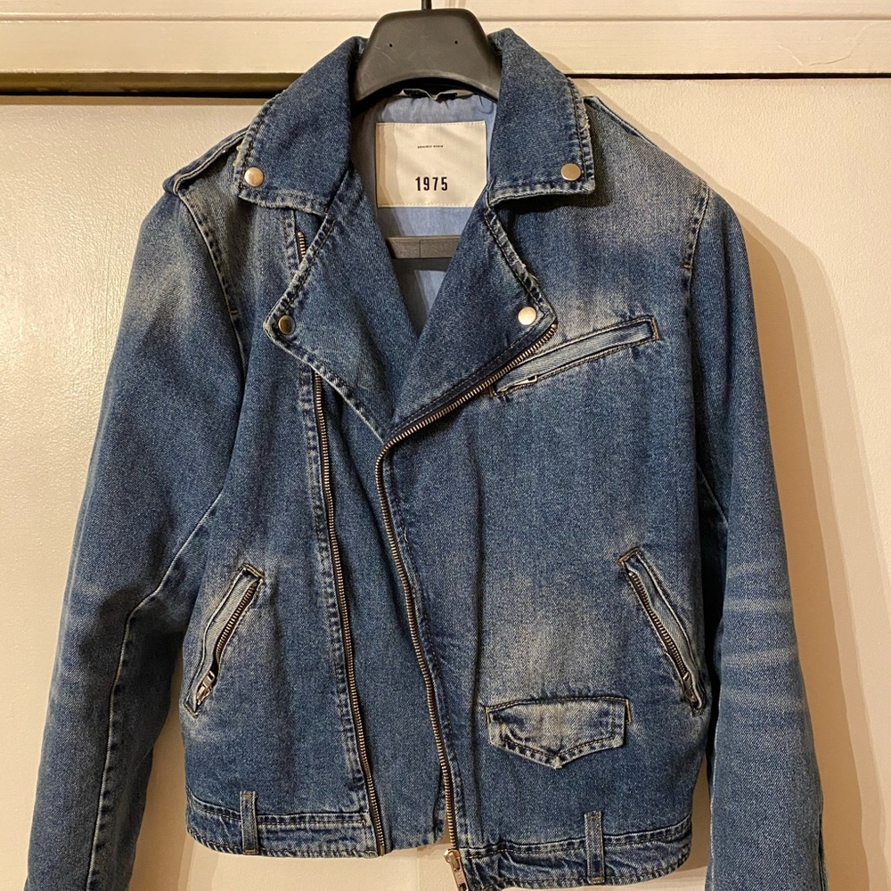 Zara denim moto jacket men’s Small